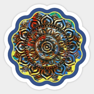 Digital Fluid Art Design - from Original Flip Cup Technique - Yellow Mandala Sticker